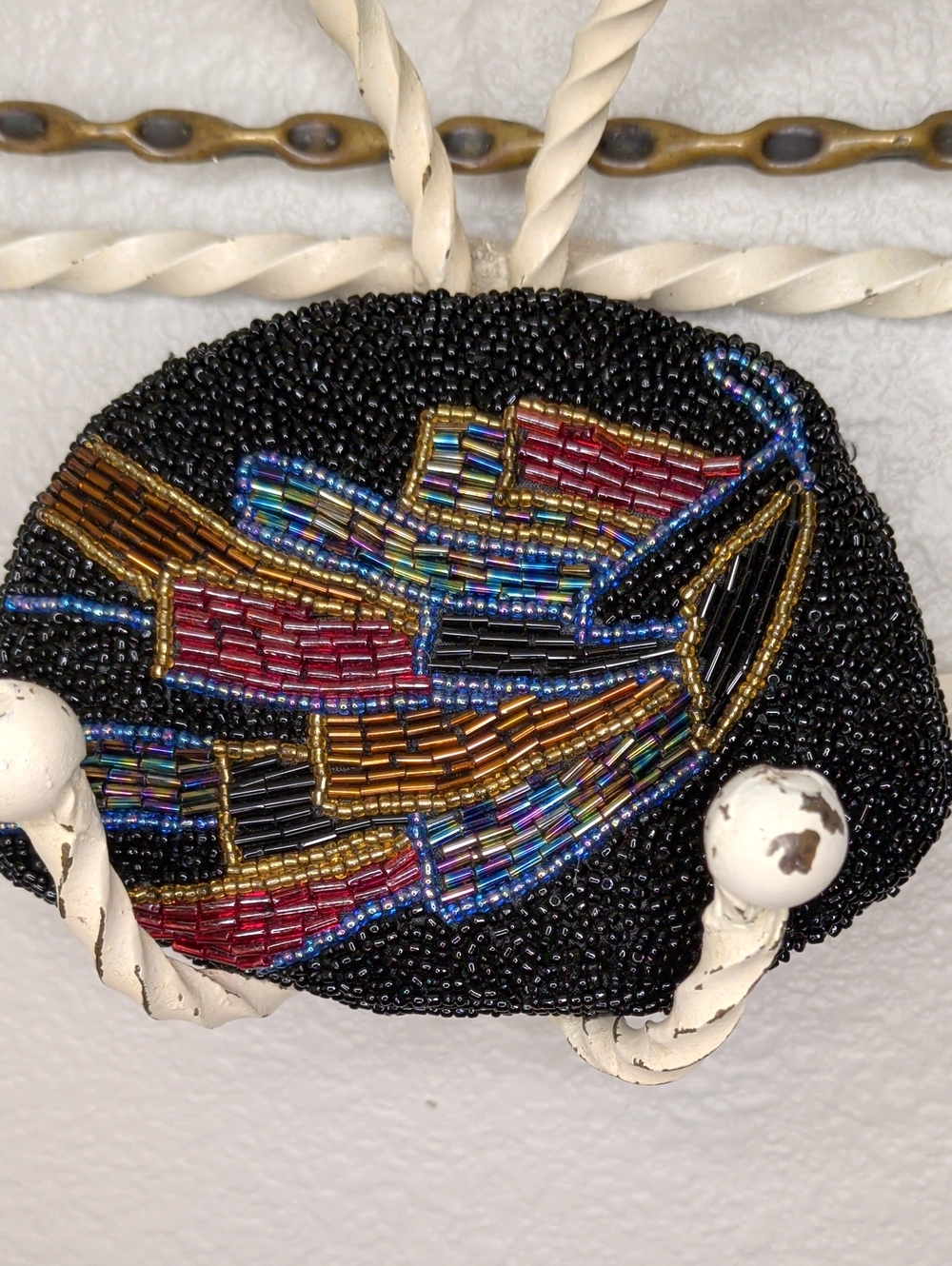 3/$15 Vintage Black Beaded Coin Purse Peacock Art Deco Style Zip Top
